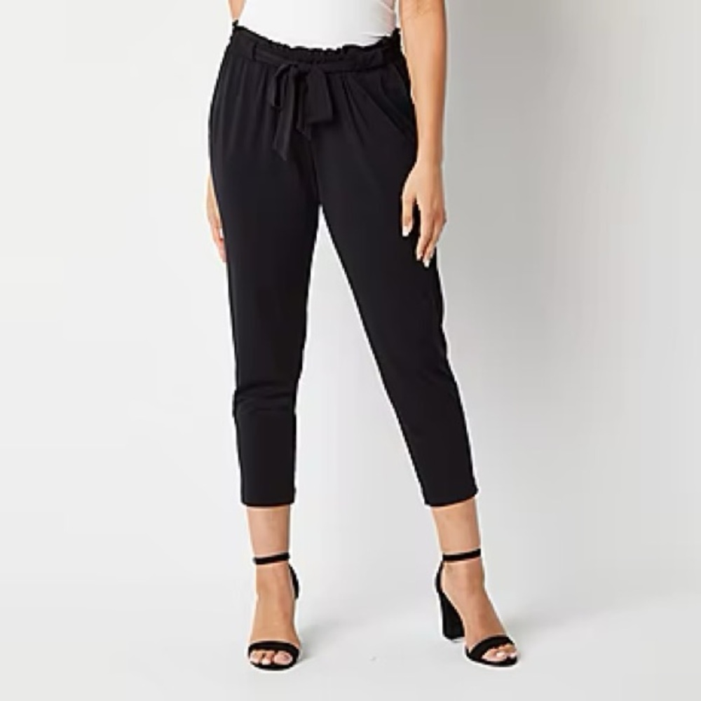 Worthington Black Paperbag Waist Tapered Pants Pull On Business Size 8